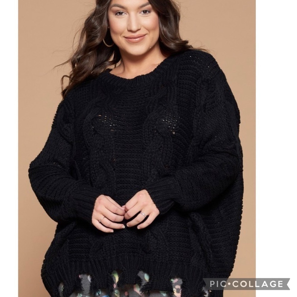 Diva Plus Black Sweater w/Wide Fringe - Picture 2 of 6